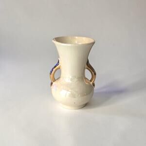 Pioneer Pottery USA 6 Inch Lusterware Vase Double Handle Warranted 22K Gold